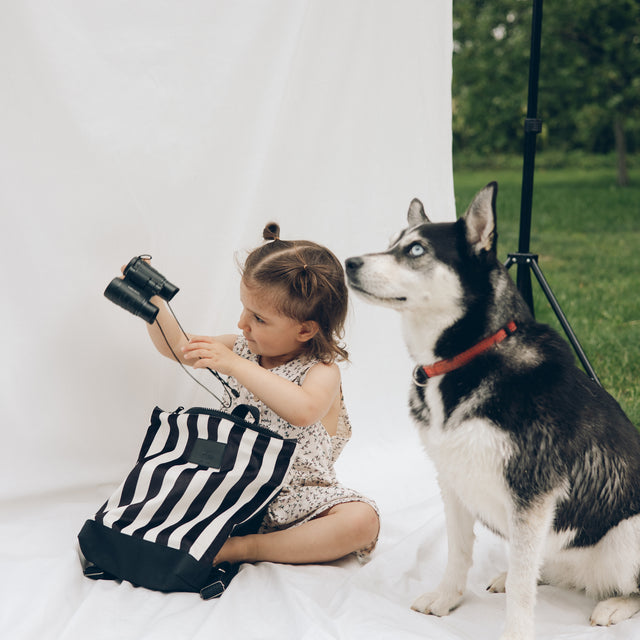 Striped Backpack black and white