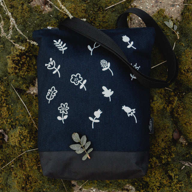 Tote bag Denim flowers - Muni