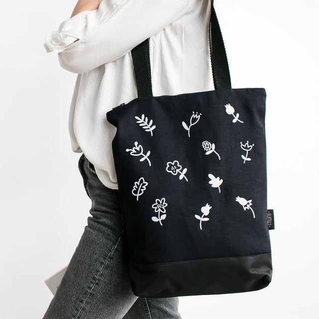 Tote bag Denim flowers - Muni